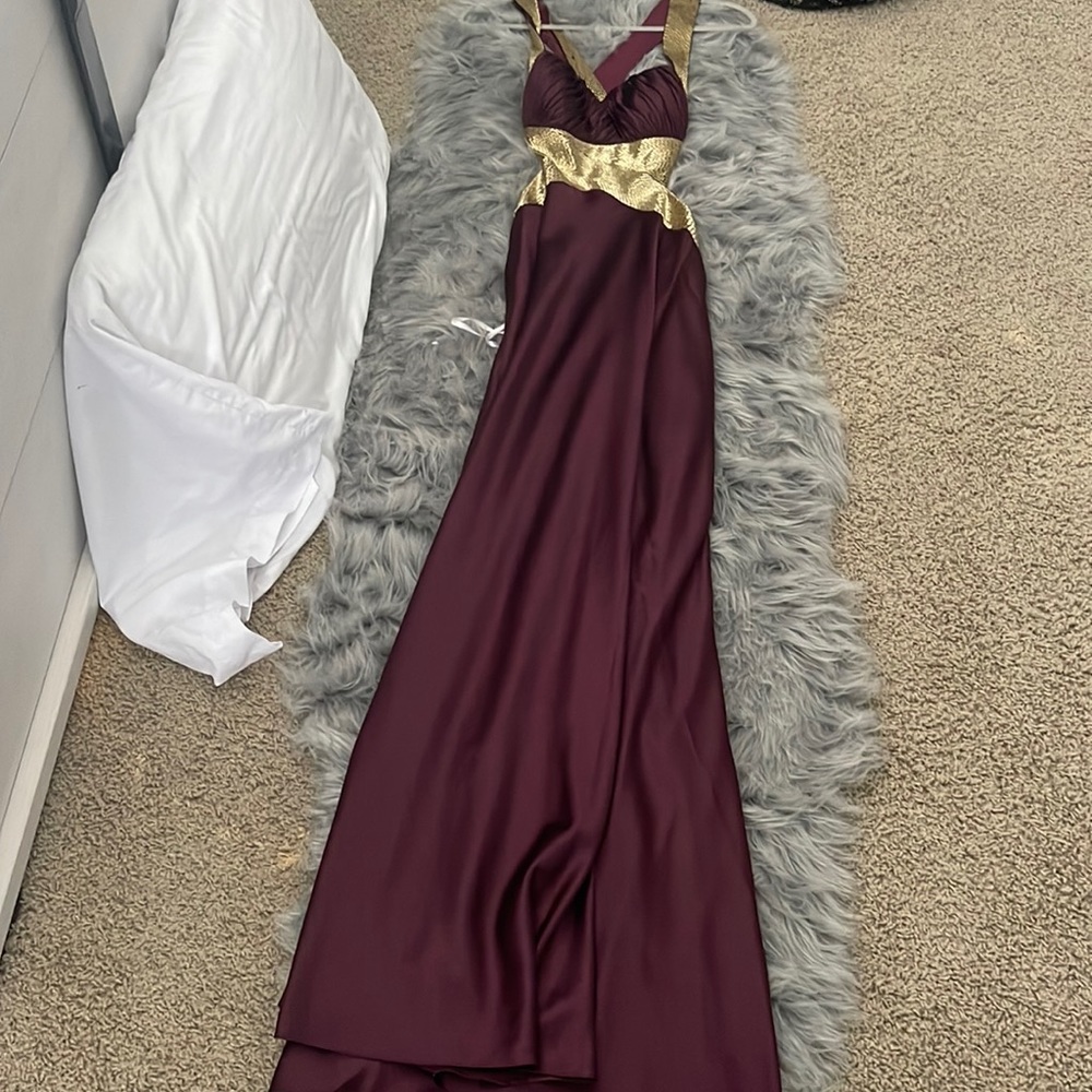 Wine and gold log woman dress